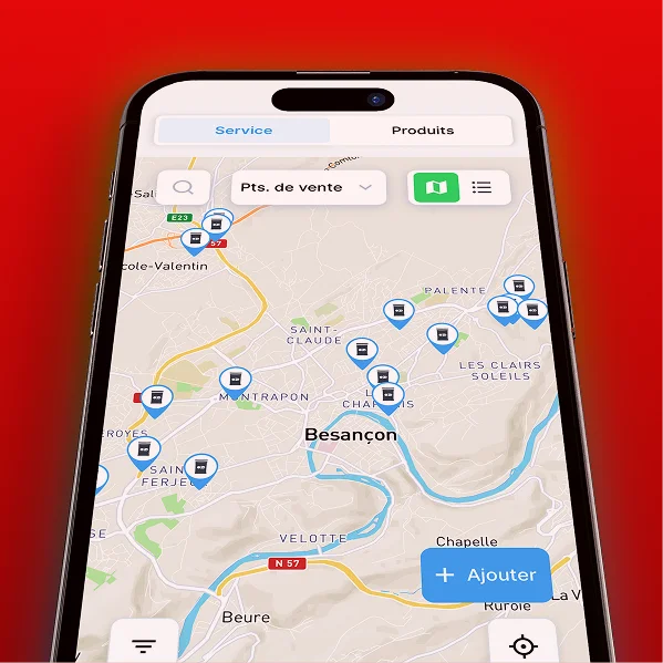 Capture écran — points de vente de granulés sur la carte